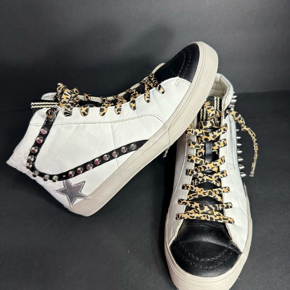 Shu shop High-Top Sneakers with Leopard Print Laces size 7.5 pre owned good - Picture 3 of 9